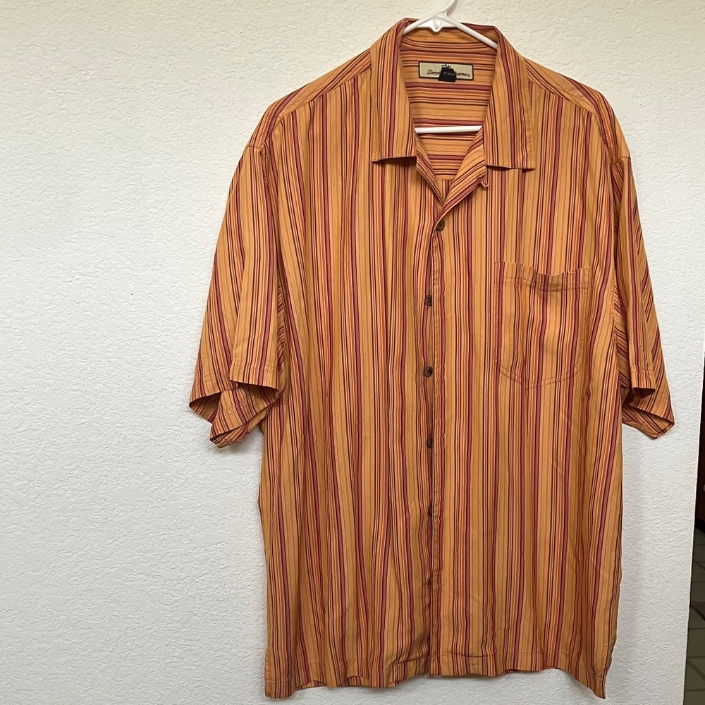 Tommy Bahama Orange and Red Striped Short-Sleeve Button-Up Shirt
